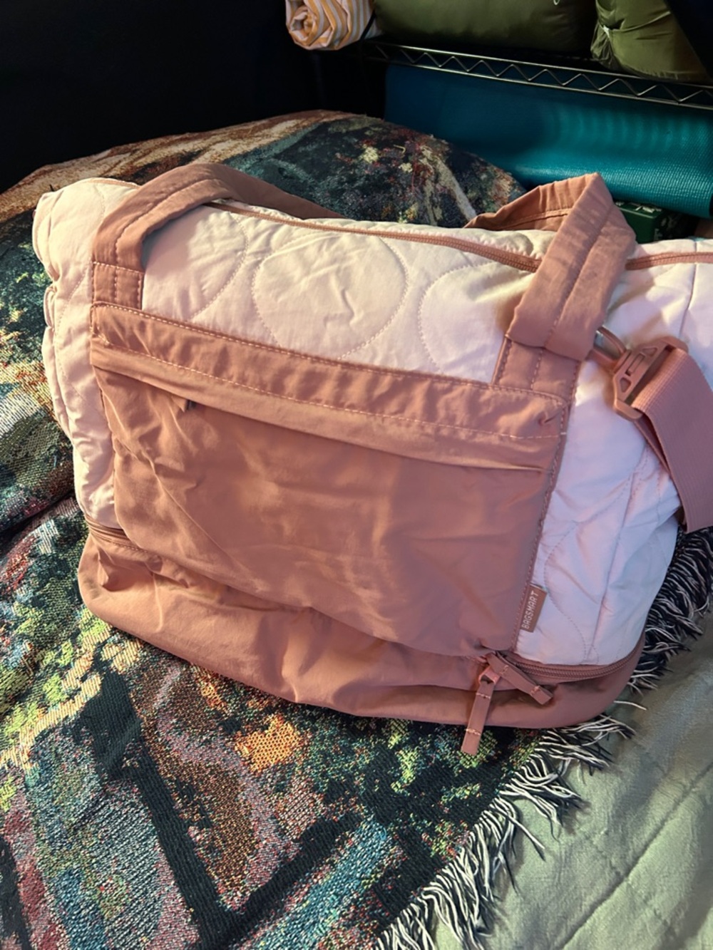 Quilted Nylon Travel Tote Bag in Dusty Rose